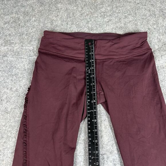 Lululemon Leggings 6 Run Fast Free Crop Ruffle Tonka Stripe Maroon - Picture 4 of 9